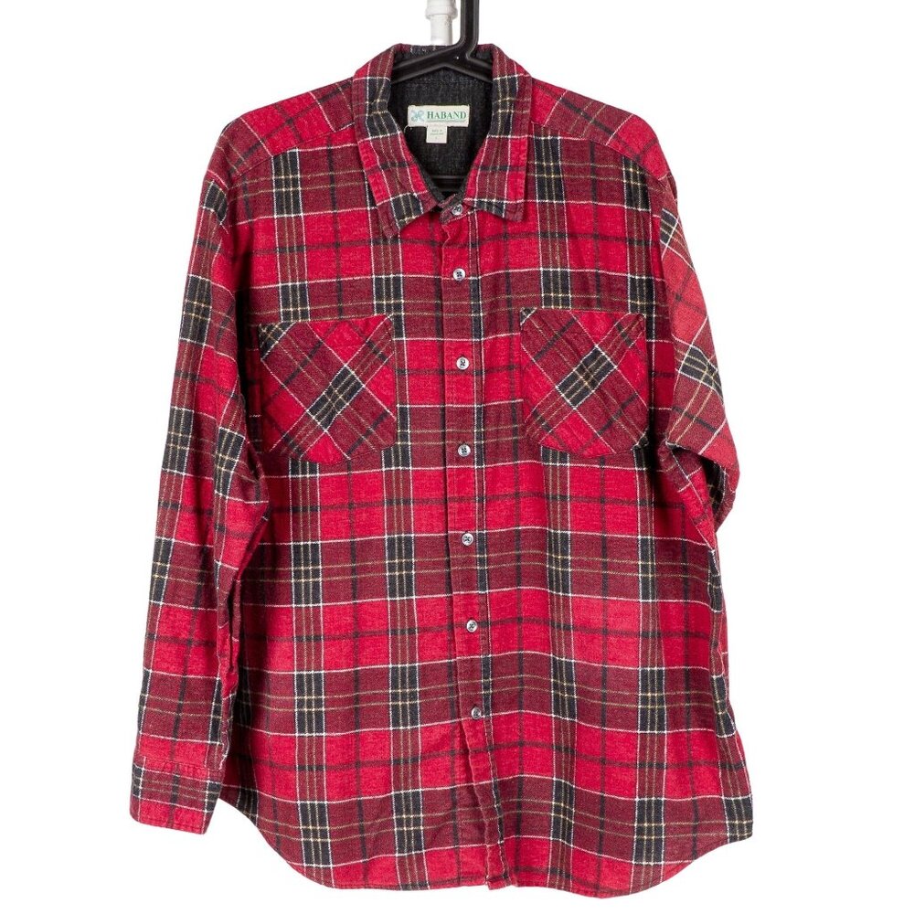 Haband VTG Fleece Shirt L Plaid Red Black Cotton Grandpacore DadCore Swaziland
